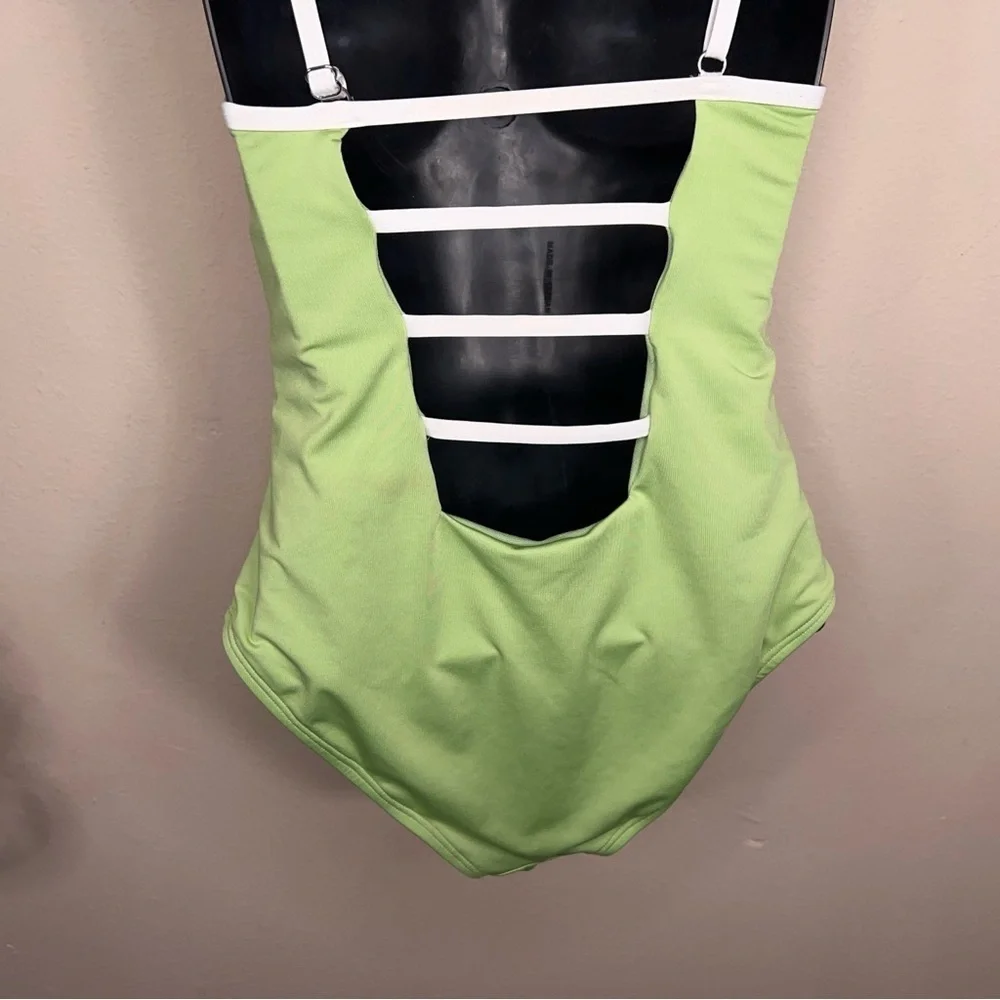 Medium Hurley One Piece Swimsuitight Green White Trim Stretch Beach Vacation